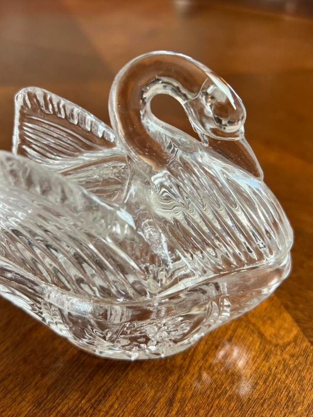 vintage clear glass swan trinket box